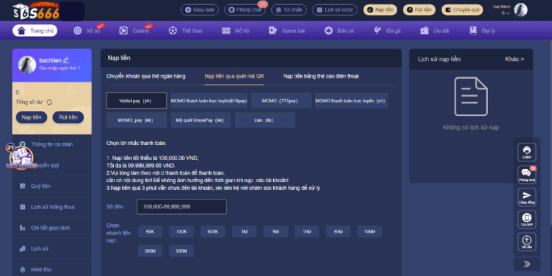 Nạp tiền S666 thông qua hình thức chuyển khoản tại đa dạng ngân hàng