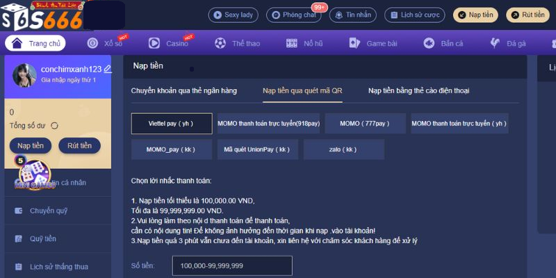 Nhà cái cung cấp nhiều hình thức nạp tiền S666 thông qua thẻ cào